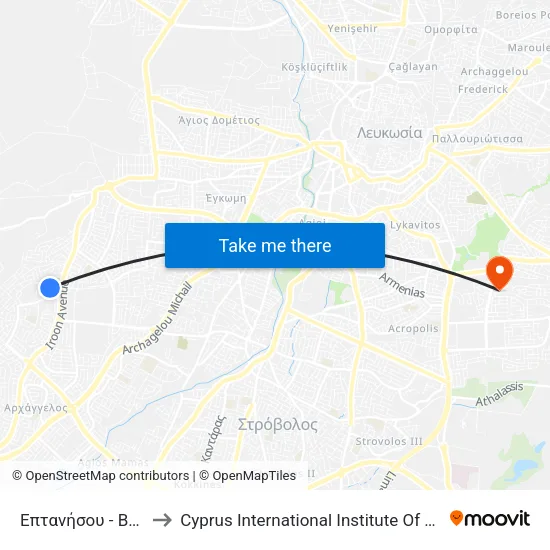 Επτανήσου - Βαλέστα to Cyprus International Institute Of Management map