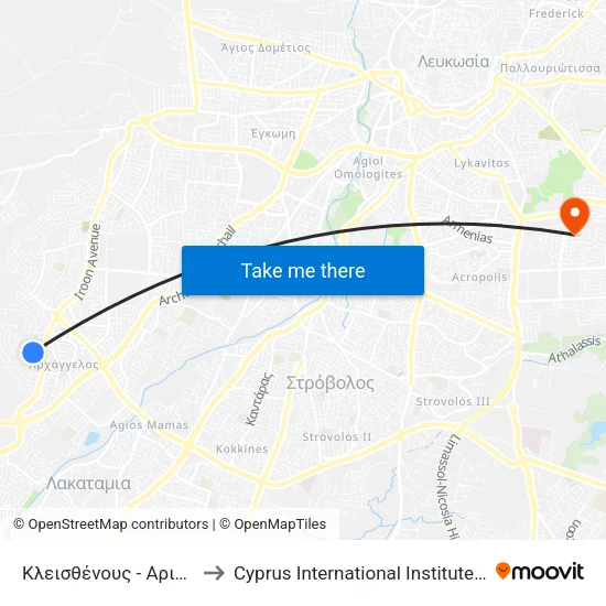 Κλεισθένους - Αριστογείτονος to Cyprus International Institute Of Management map