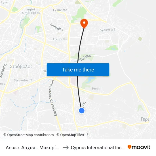 Λεωφ. Αρχιεπ. Μακαρίου Γ - Νίκου Ευαγόρου to Cyprus International Institute Of Management map