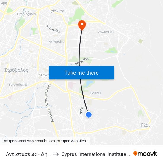 Αντιστάσεως to Cyprus International Institute Of Management map