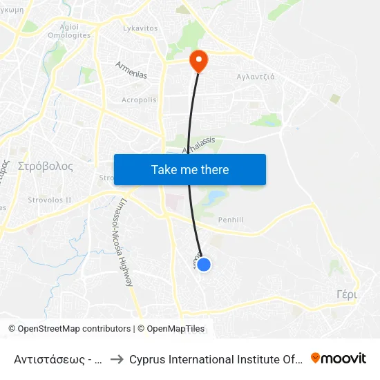 Αντιστάσεως - Δαναών to Cyprus International Institute Of Management map
