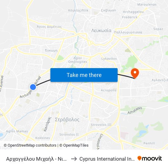 Αρχαγγέλου Μιχαήλ - Νικόλα Βασίλη Χατζηγιάννη to Cyprus International Institute Of Management map