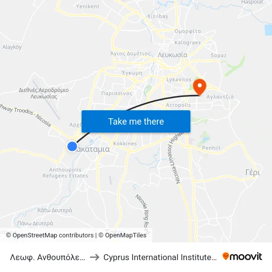 Λεωφ. Ανθουπόλεως - Πόρου to Cyprus International Institute Of Management map