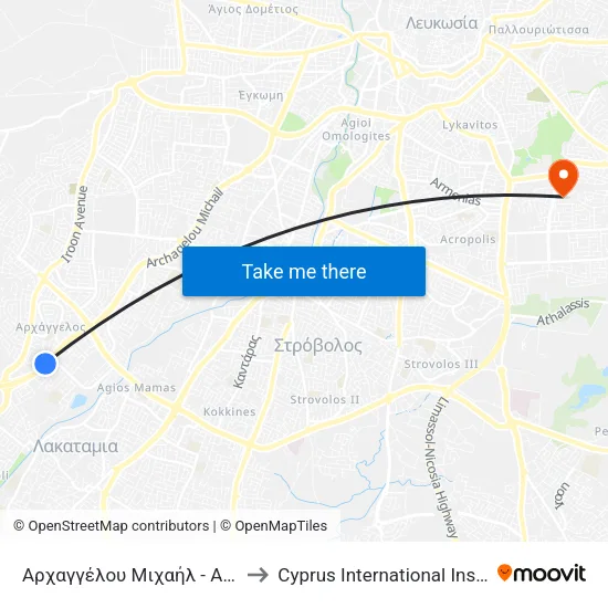 Αρχαγγέλου Μιχαήλ - Αλεξάνδρου Παναγούλη to Cyprus International Institute Of Management map