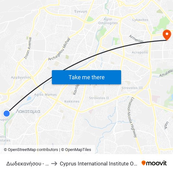 Δωδεκανήσου - Αιγαίου to Cyprus International Institute Of Management map