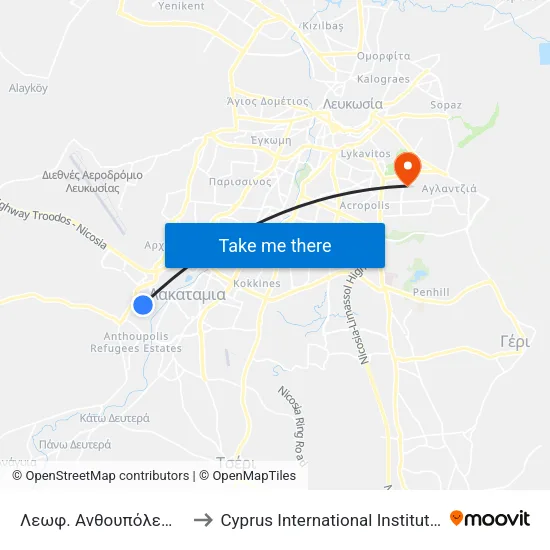 Λεωφ. Ανθουπόλεως - Κυκλάδων to Cyprus International Institute Of Management map