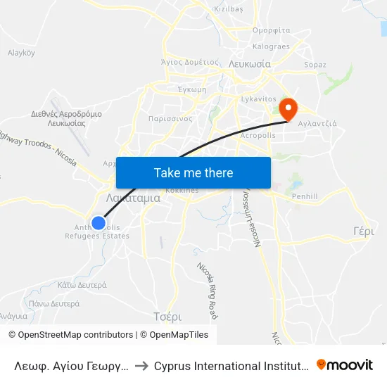 Λεωφ. Αγίου Γεωργίου - Ελπίδος to Cyprus International Institute Of Management map