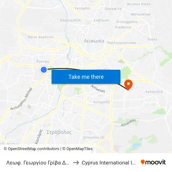 Λεωφ. Γεωργίου Γρίβα Διγενή - Ιακώβου Πατάτσου to Cyprus International Institute Of Management map