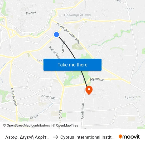 Λεωφ. Διγενή Ακρίτα - Πολυκλείτου to Cyprus International Institute Of Management map