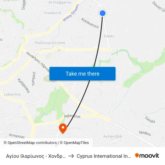 Αγίου Ιλαρίωνος - Χονδρική Αγορά Λευκωσίας 1 to Cyprus International Institute Of Management map