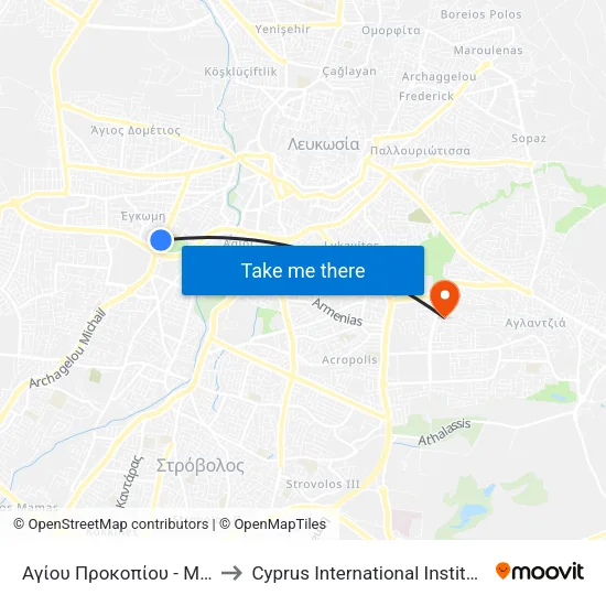 Αγίου Προκοπίου - Μετόχι Κύκκου 2 to Cyprus International Institute Of Management map