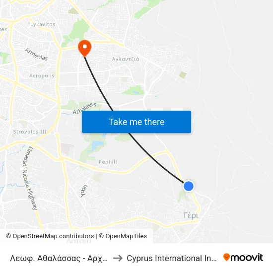 Λεωφ. Αθαλάσσας - Αρχιεπισκόπου Μακαρίου Γ to Cyprus International Institute Of Management map