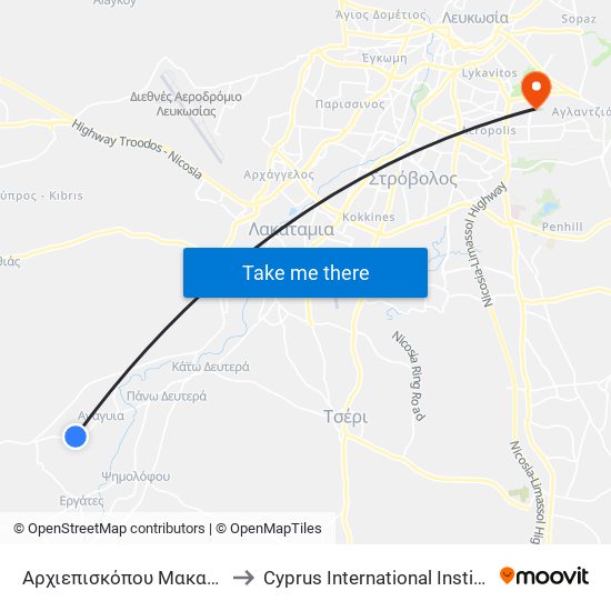 Αρχιεπισκόπου Μακαρίου Γ' - Κερκύρας to Cyprus International Institute Of Management map