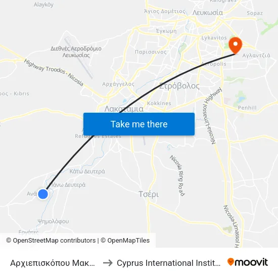 Αρχιεπισκόπου Μακαρίου Γ' - Αθηνάς to Cyprus International Institute Of Management map