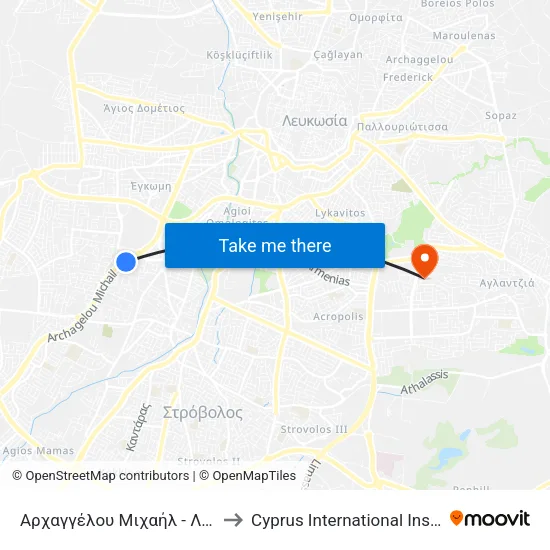 Αρχαγγέλου Μιχαήλ - Λεωφόρος Μακεδονίας to Cyprus International Institute Of Management map