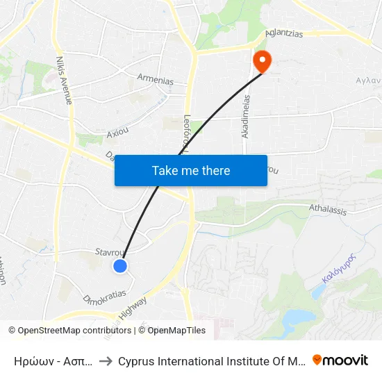 Ηρώων - Ασπασίας to Cyprus International Institute Of Management map