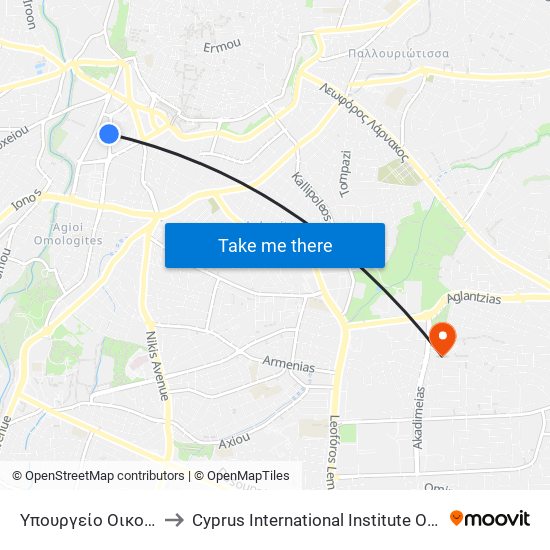 Υπουργείο Οικονομικών to Cyprus International Institute Of Management map