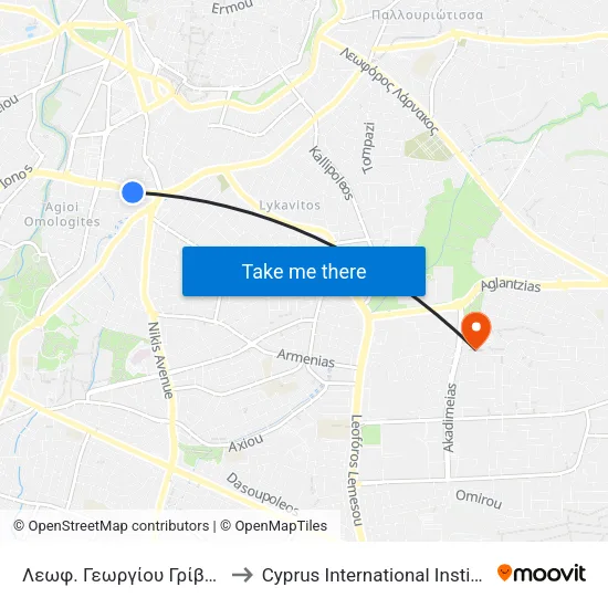 Λεωφ. Γεωργίου Γρίβα Διγενή - Ιάσονος to Cyprus International Institute Of Management map
