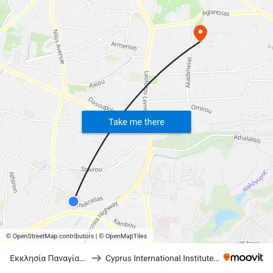 Εκκλησία Παναγίας Τράχωνα 2 to Cyprus International Institute Of Management map