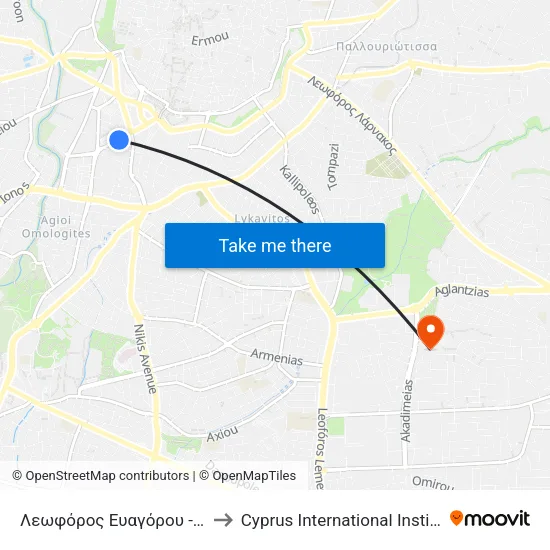 Λεωφόρος Ευαγόρου - Βασιλέως Παύλου to Cyprus International Institute Of Management map