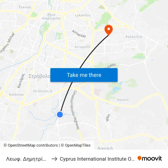 Λεωφ. Δημητρίου Βικέλα to Cyprus International Institute Of Management map