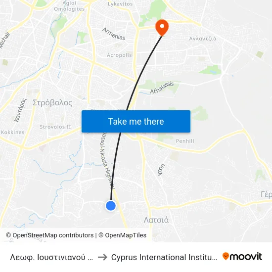 Λεωφ. Ιουστινιανού - Αγίας Σοφίας to Cyprus International Institute Of Management map