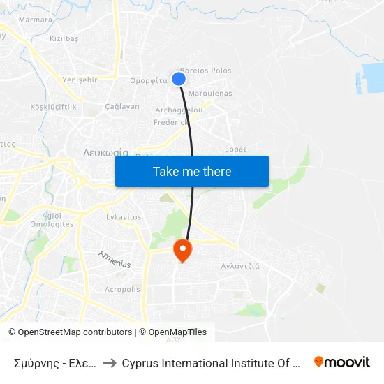 Σμύρνης - Ελεούσης to Cyprus International Institute Of Management map