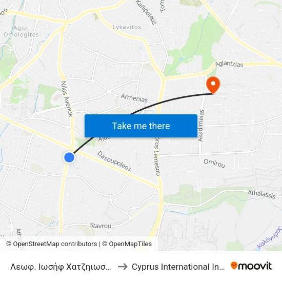 Λεωφ. Ιωσήφ Χατζηιωσήφ - Παρασκευά Ιωάννου to Cyprus International Institute Of Management map