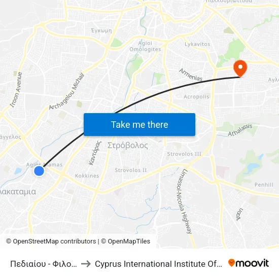Πεδιαίου - Φιλοκύπρου to Cyprus International Institute Of Management map