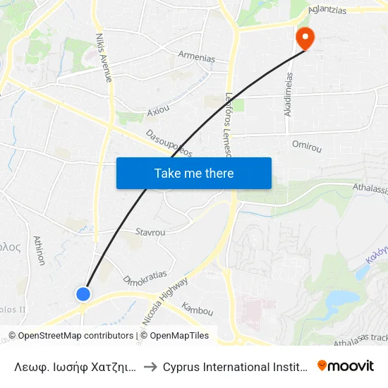 Λεωφ. Ιωσήφ Χατζηιωσήφ - Σινώπης to Cyprus International Institute Of Management map
