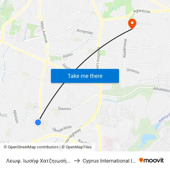 Λεωφ. Ιωσήφ Χατζηιωσήφ - Λύκειο Αποστ. Βαρνάβα 2 to Cyprus International Institute Of Management map