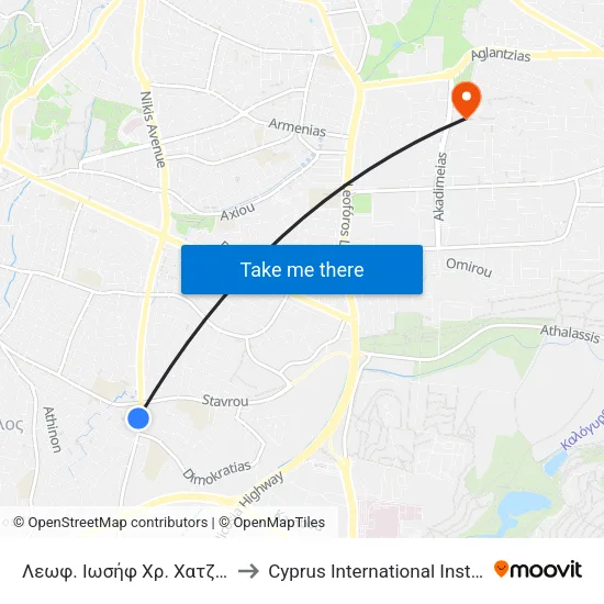 Λεωφ. Ιωσήφ Χρ. Χατζηιωσήφ - Οκτάγωνο to Cyprus International Institute Of Management map