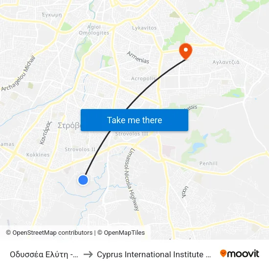 Οδυσσέα Ελύτη - Ομόδους to Cyprus International Institute Of Management map