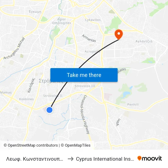Λεωφ. Κωνσταντινουπόλεως - Αγησιπόλεως to Cyprus International Institute Of Management map
