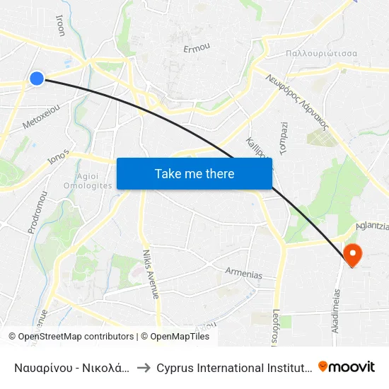 Ναυαρίνου - Νικολάου Καταλάνου to Cyprus International Institute Of Management map