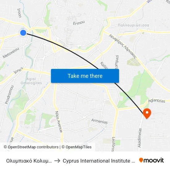 Ολυμπιακό Κολυμβητήριο 2 to Cyprus International Institute Of Management map
