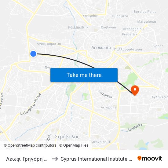Λεωφ. Γρηγόρη Αυξεντίου to Cyprus International Institute Of Management map