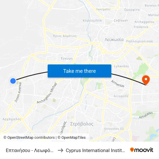 Επτανήσου - Λεωφόρος Ελευθερίας to Cyprus International Institute Of Management map