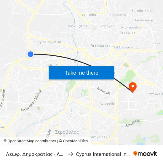 Λεωφ. Δημοκρατίας - Λεωφ. Γρηγόρη Αυξεντίου to Cyprus International Institute Of Management map