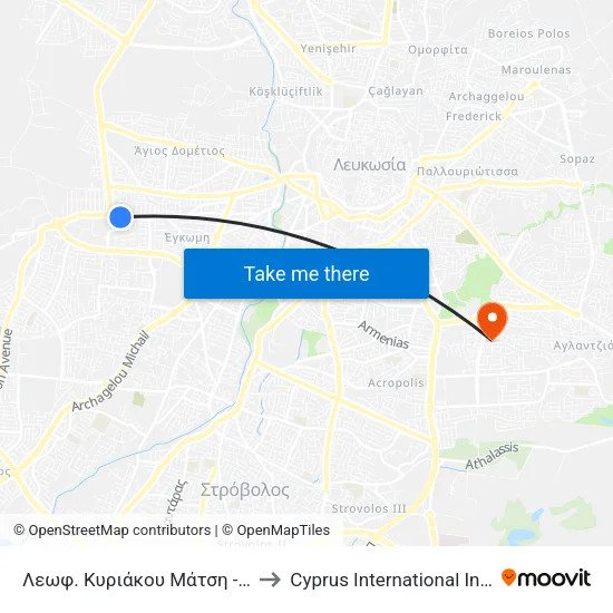 Λεωφ. Κυριάκου Μάτση - Λεωφόρος Δημοκρατίας to Cyprus International Institute Of Management map