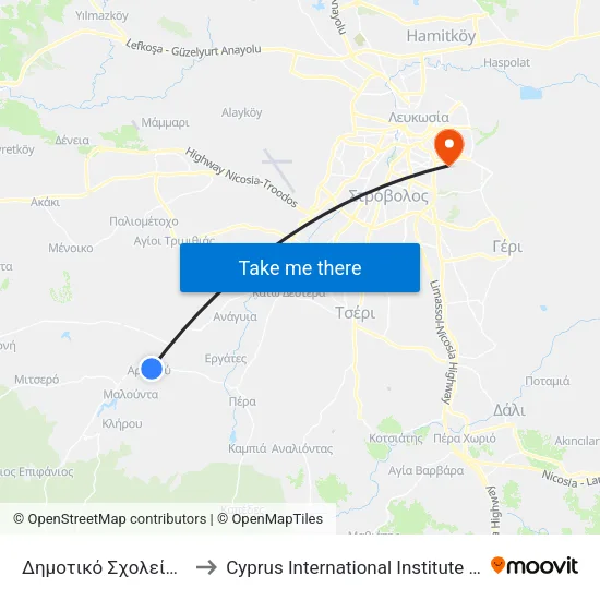 Δημοτικό Σχολείο Αρεδιού 2 to Cyprus International Institute Of Management map