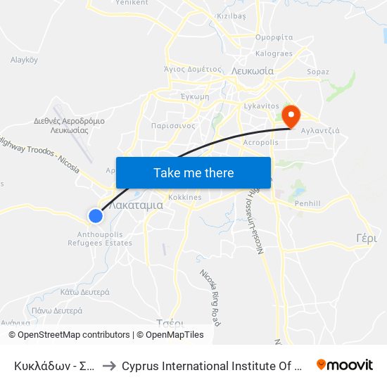 Κυκλάδων - Σικίνου to Cyprus International Institute Of Management map