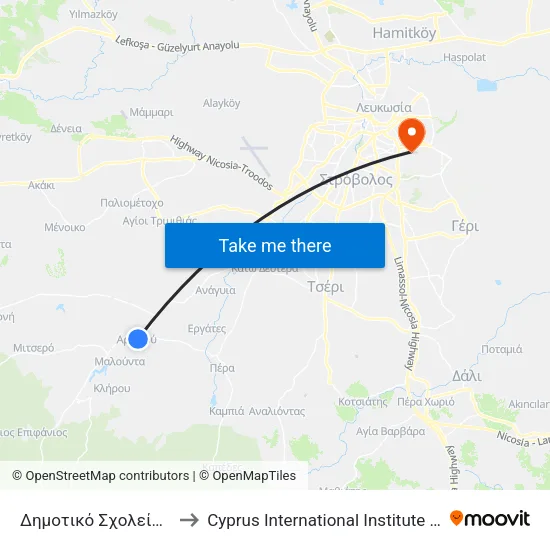 Δημοτικό Σχολείο Αρεδιού 1 to Cyprus International Institute Of Management map