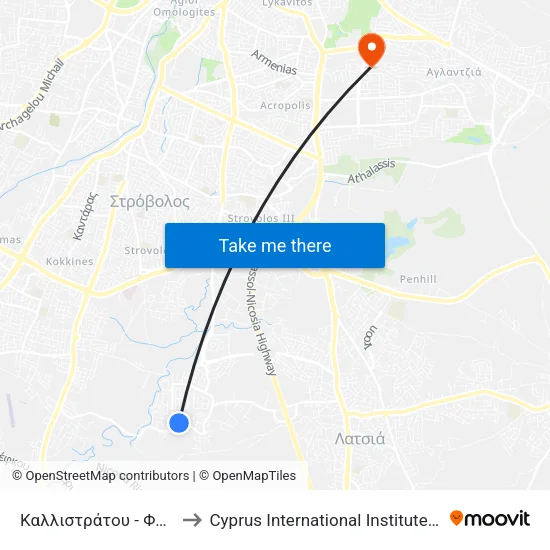 Καλλιστράτου - Φερεκράτους to Cyprus International Institute Of Management map