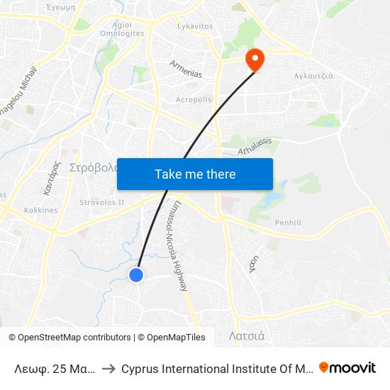 Λεωφ. 25 Μαρτίου to Cyprus International Institute Of Management map