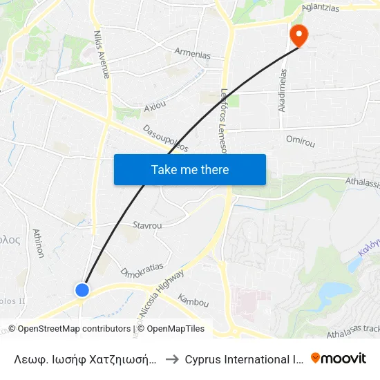 Λεωφ. Ιωσήφ Χατζηιωσήφ - Λεωφ. Σπύρου Κυπριανου to Cyprus International Institute Of Management map