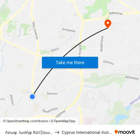 Λεωφ. Ιωσήφ Χατζηιωσήφ - Δημοκρατίας to Cyprus International Institute Of Management map