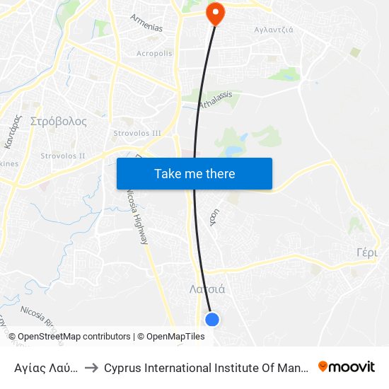 Αγίας Λαύρας to Cyprus International Institute Of Management map