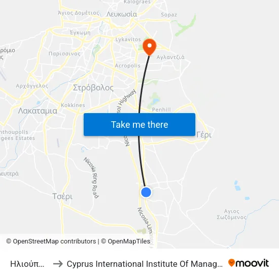 Ηλιούπολη to Cyprus International Institute Of Management map