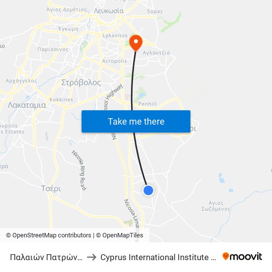 Παλαιών Πατρών Γερμανού to Cyprus International Institute Of Management map